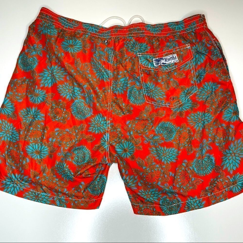 XXL Trunks Red-Teal-Rust Floral Pattern Swim Trunks - Picture 3 of 5